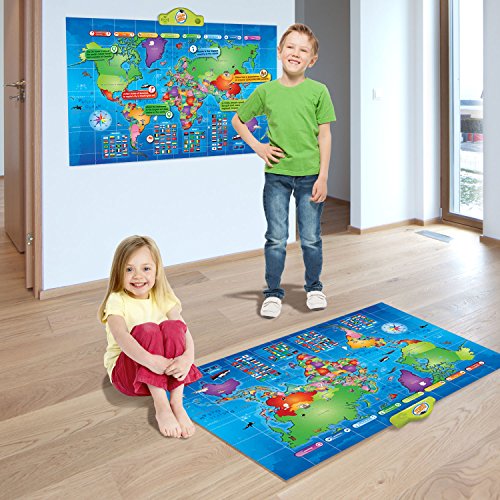 Kids Interactive Talking World Map Touch Activated Geography for Kids, Push-to-Talk Map Learn Over 1000 Facts and Quizzes About 92 Countries World Map Puzzle Game, Fun & Educational