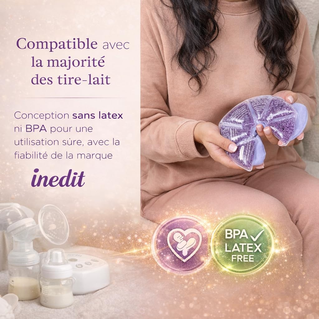 Coussinet Gel Allaitement [Société Française] Lot de 2 Compresses 3-en-1 Chaud/Froid Allaitement Pour Sein - Soulage Engorgement/Mastite & Douleurs - Confortable & Réutilisables (VIOLET)