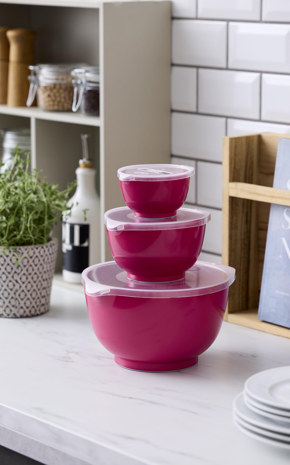 Rosti Margrethe - Set di 3 ciotole per frullatori in plastica, 3 coperchi inclusi, insalatiere ermetiche, 0,25 litri, 0,75 litri e 3 litri, Bettrave