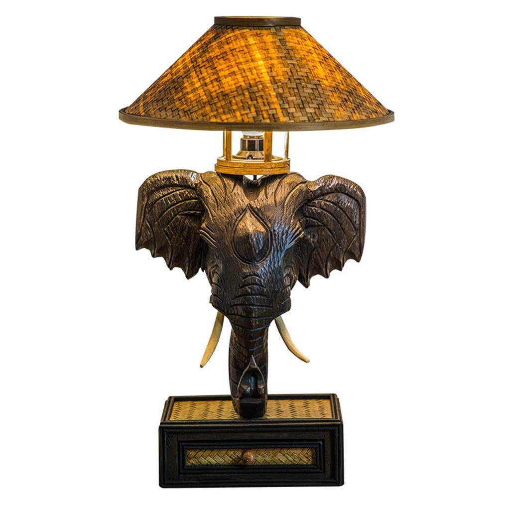Gpzj Table Lamp Thai Elephant Wood Table Lamp Bedroom Bedside Lamp Creative Personality Retro Bamboo Art Bar Hotel Decorative Table Lamp Save Energy