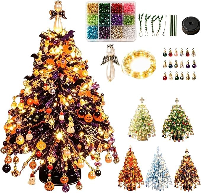RetroNest DIY Beaded Christmas Tree Kit, LED Light Up Festive Ornament