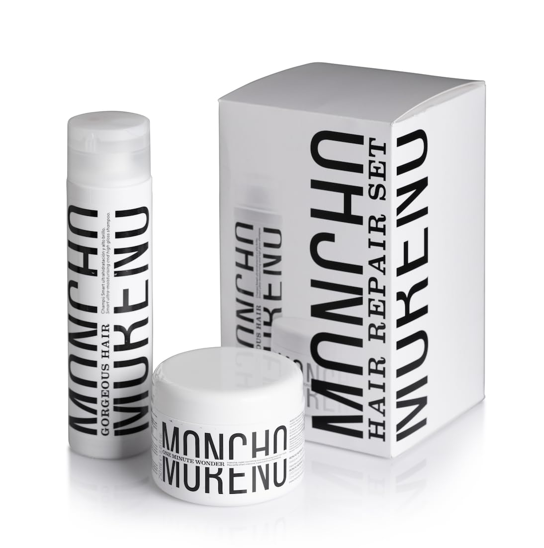 MONCHO MORENO Hair Repair Set - Champú Hidratante Gorgeous Hair + Mascarilla Reparadora One Minute Wonder - Rutina Nutritiva para Cabello Seco y Dañado (250 ml)