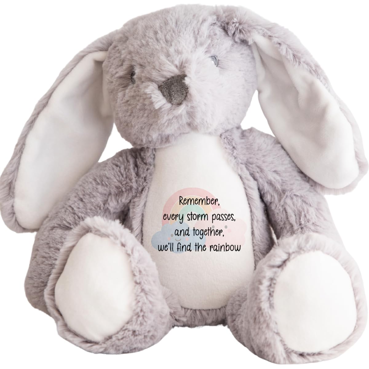 Personalised Bereavement Bunny Teddy Bear – Sympathy Gift for Grief and Loss – Customised Comfort Teddy for Someone Who Is Grieving – Thoughtful Gift for Bereavement Support (Rainbow, Grey)