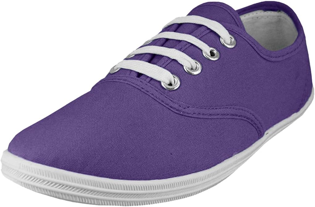 Easy USA Womens Lace Up Canvas Plimsol Sneakers Shoes (6, Purple)