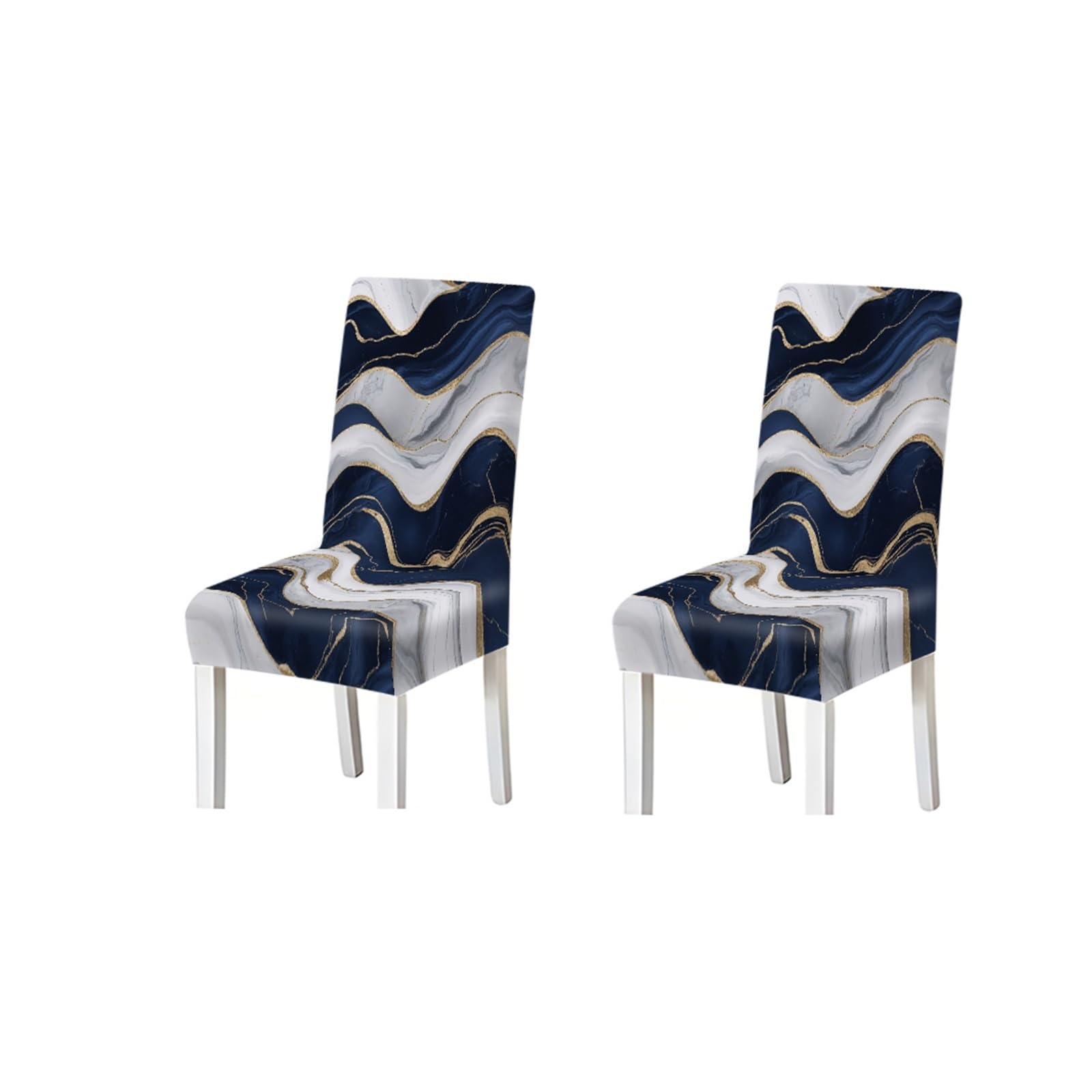 FZJKGH Navy Blue White Gold Marble Pattern Print Dining Chair Covers Set Of 2/4/6, Stretch Slipcovers For Kitchen Dining Room Removable Stretch Slipcovers for Dining Chairs(2PCS Chair cover)