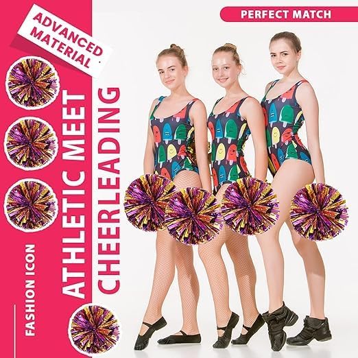 Metallic Cheerleading Pom Poms, 20Pcs Cheer Pom Pom,Cheerleaders Cheer Pom Poms with Baton Handle, Cheering Squad Hand Flower