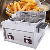 WEIMILOR Gas Fritteuse 20L Gas-Fritteuse Edelstahl Fritteuse mit 2 Pommes Körbchen, Doppelter Tank Fritteuse Maschine für Restaurants, Cafés, Imbissstuben