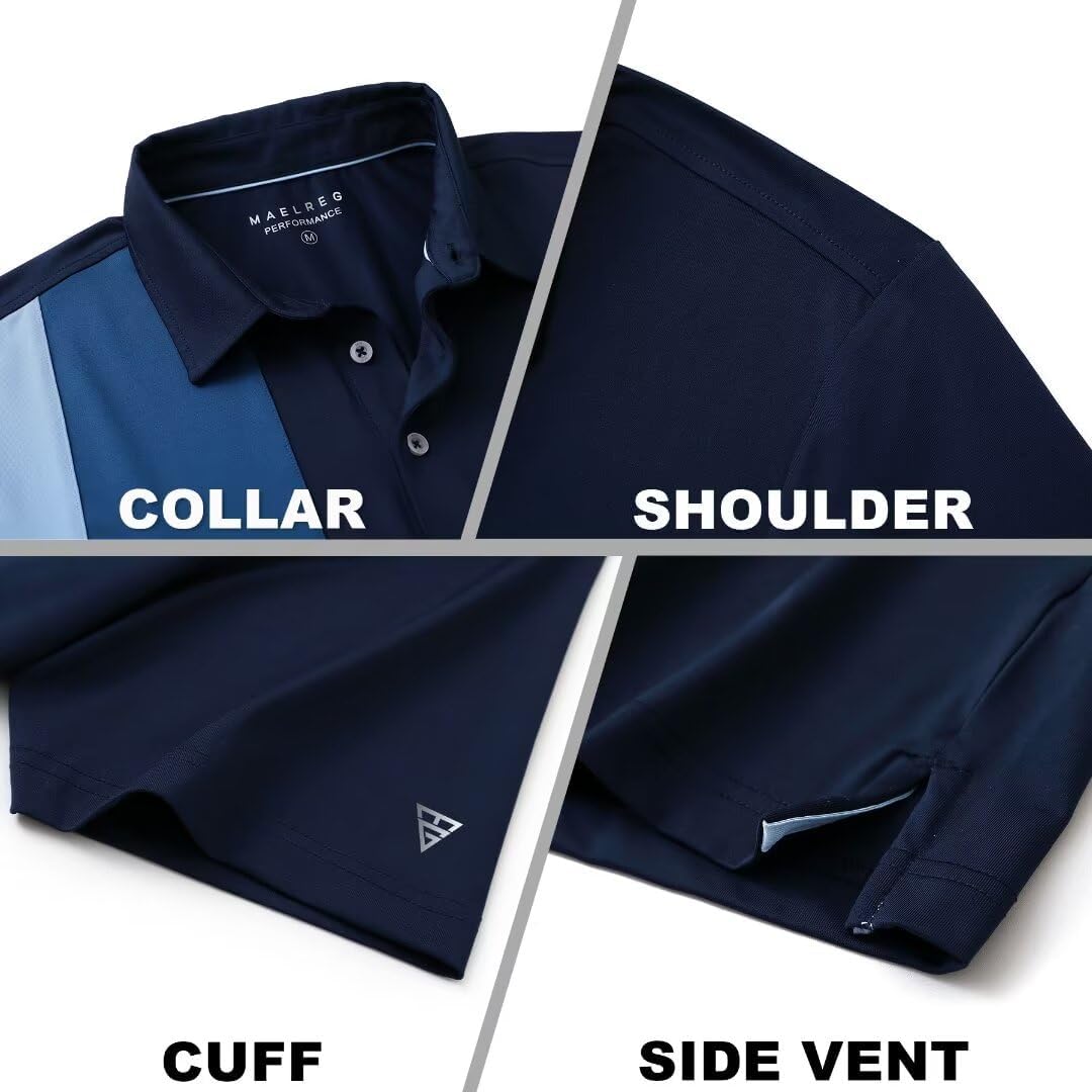 M MAELREG Mens Golf Polo Shirts Short Sleeve Dry Fit Casual Performance Moisture Wicking Color Block Polo Shirts for Men - Image 5