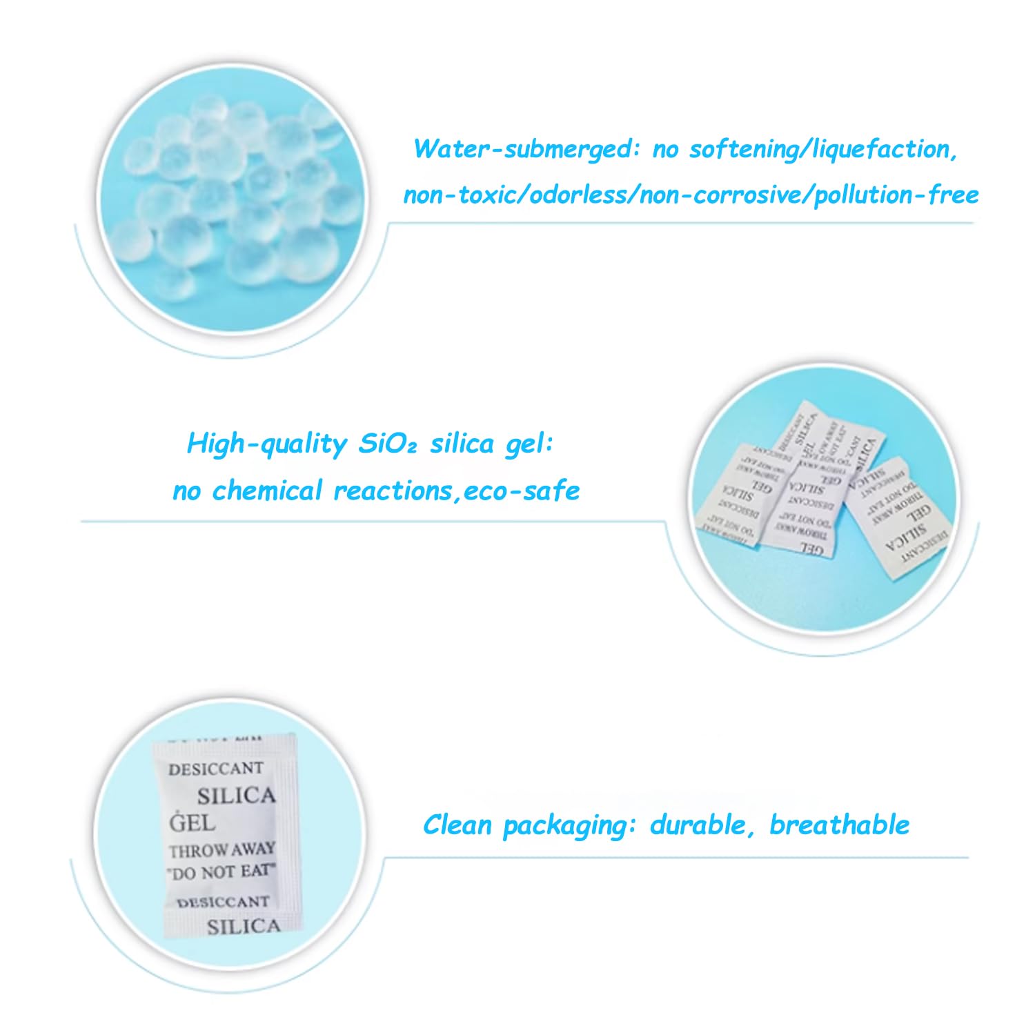 100 Paquetes Silica gel Bolsitas,desecante,Silice Antihumedad,de Gel de sílice desecante Absorbente de Humedad,para Deshumidificación de Muebles,Ropa,etc.