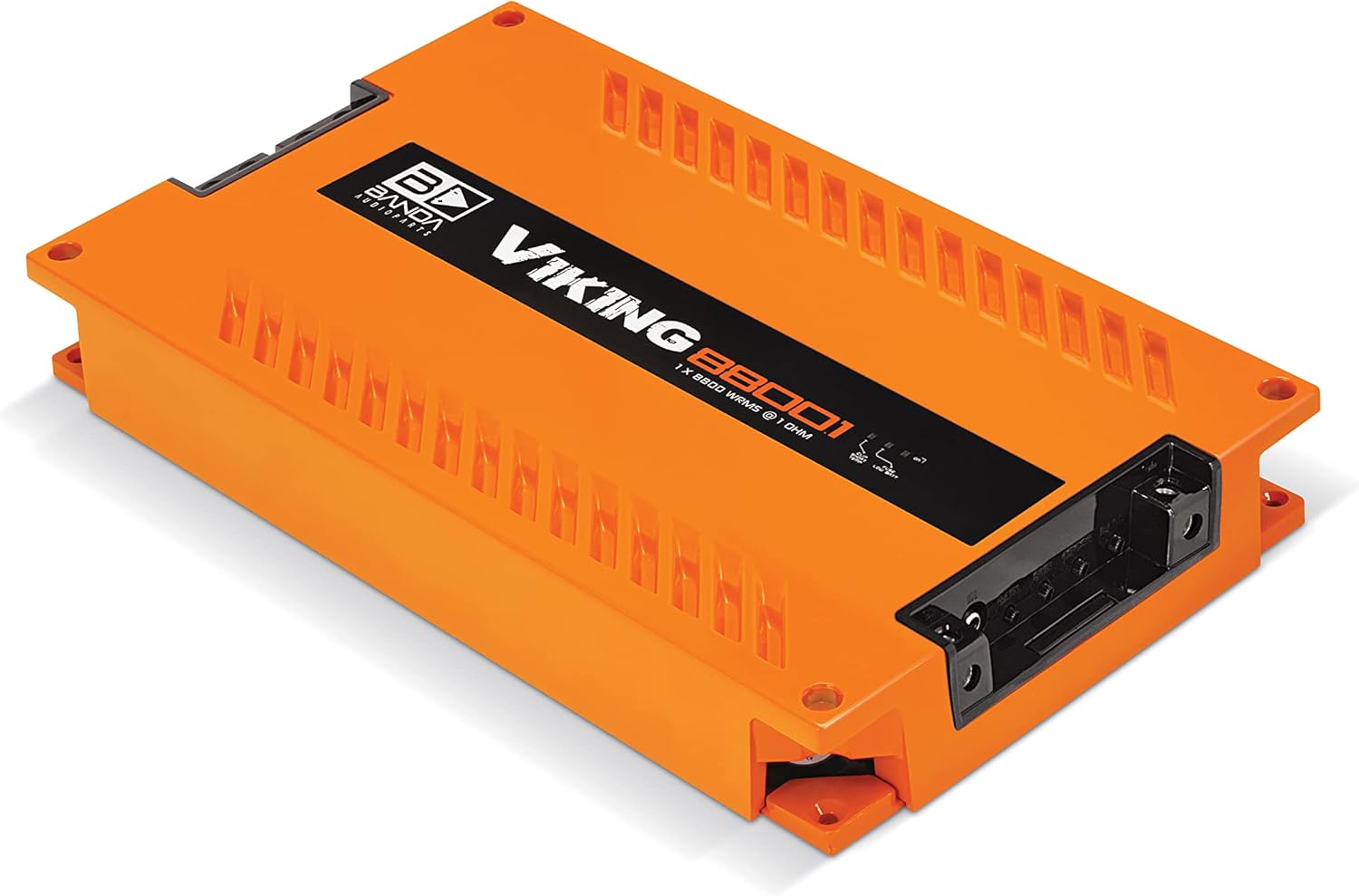 1-Channel Vehicle Audio Bass Amplifier - High-Powered Mono Bass Amplifier w/Subsonic Filter and Low Pass Filter Stable at 1 ohm, LED Indicators, Sound Specialization, Orange - BANDA VIKING8800.1ORAN