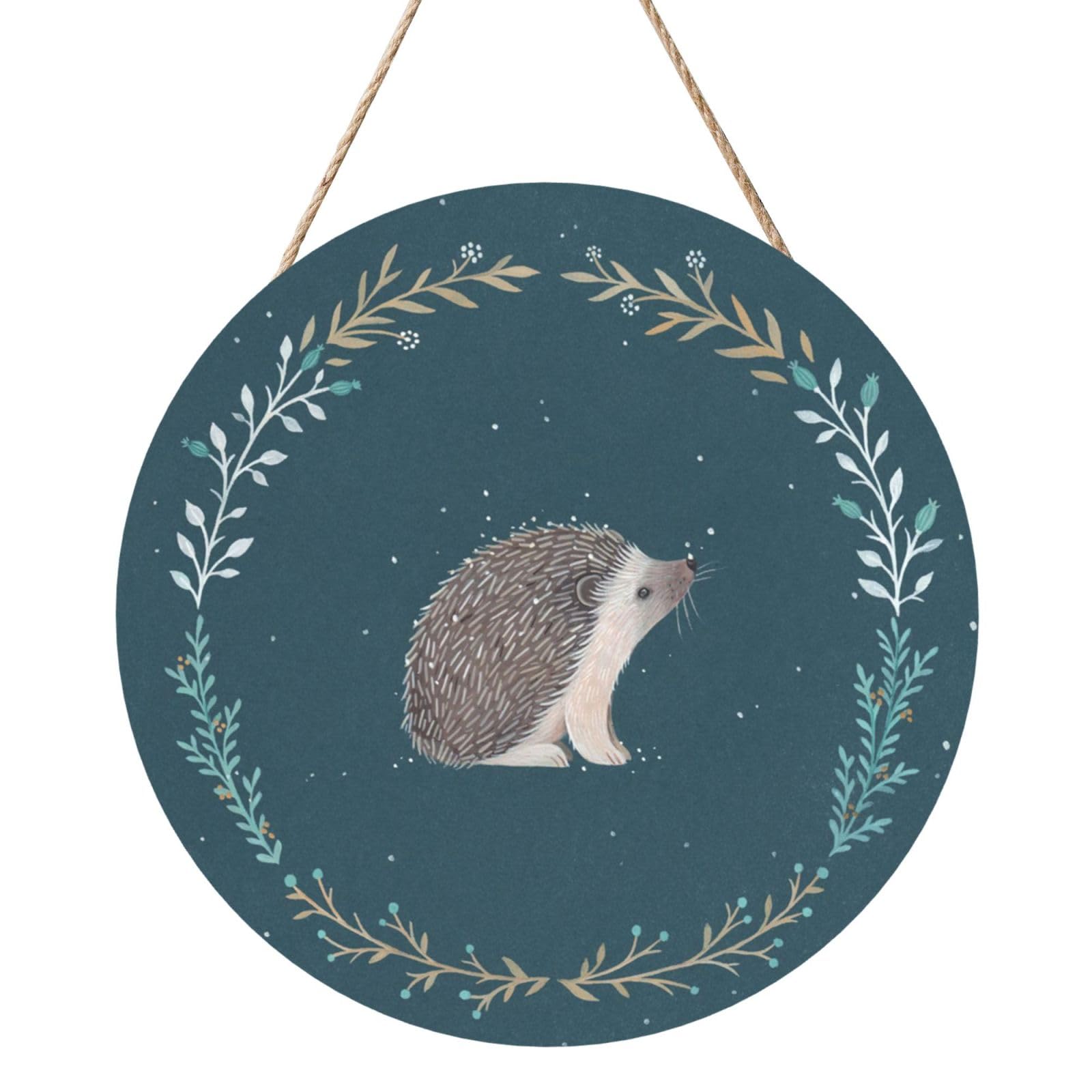 InOmak Cute Little Hedgehog, Round Wood Panel Painting 12 in, Wall Hanging Painting For Home