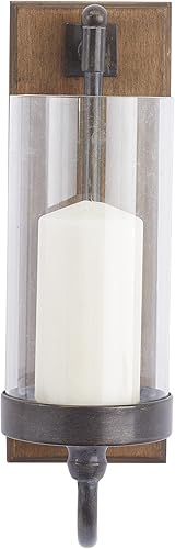 Miniatura 9 de Deco 79 Aplique de pared de madera con soporte para vidrio, 5 x 8 x 16 pulgadas, marrón