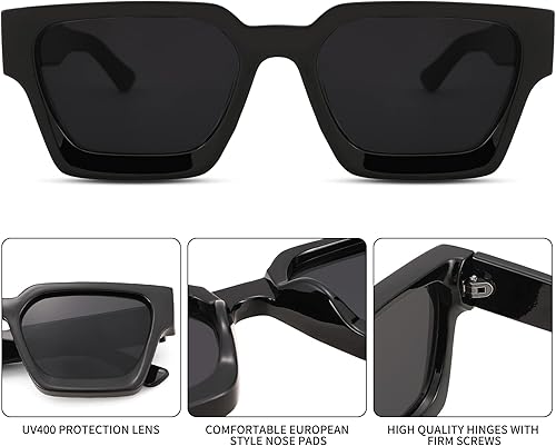 Miniatura 6 de Lentes de sol cuadrados retro para hombres y mujeres, marco grueso, rectangulares, gruesos