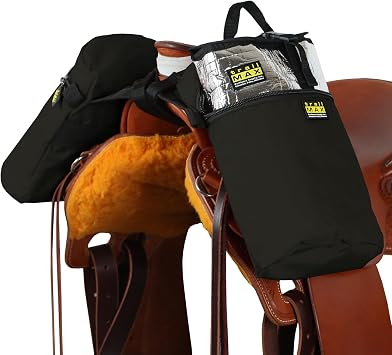 TrailMax Horse Horn Bags for Trail Riding Medium & Large Western Saddle Horn Bags for Horses & Mules, Insulated Trail Gear with Secure Fit & Grab-and-Go Liners, Large, Black