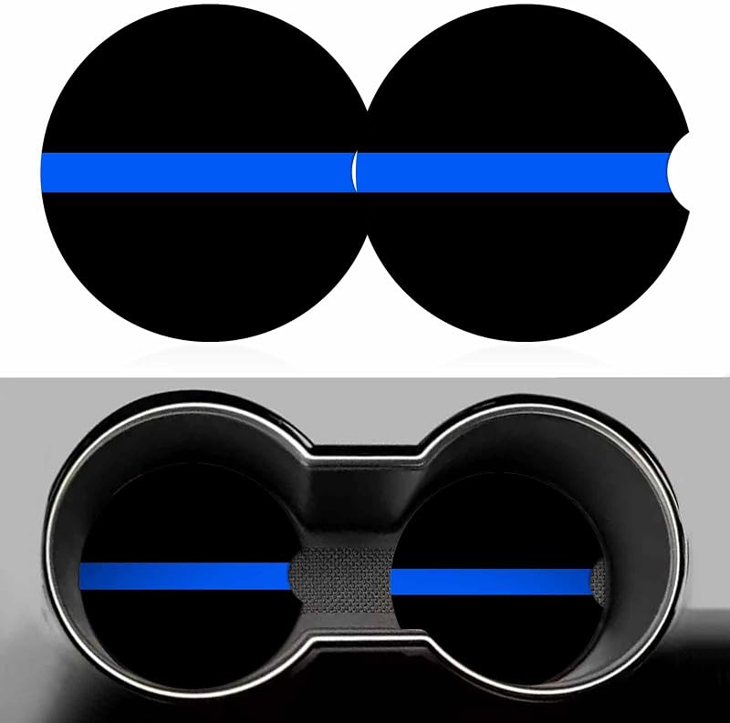 Porta-copos automotivo de cerâmica absorvente Thin Blue Line Flag com base de cortiça e encaixe para os dedos Jnomin, kit com 2 unidades