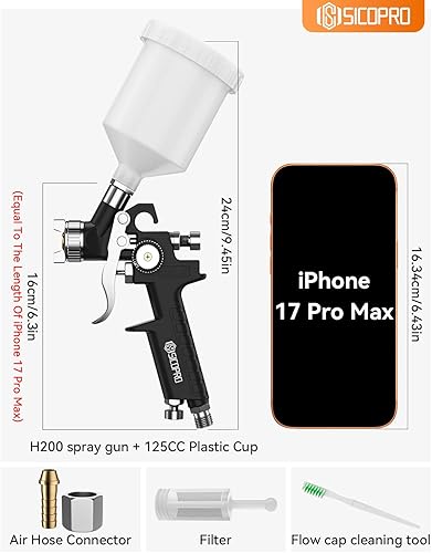 Miniatura 7 de HVLP - Pistola rociadora de pintura, mini pulverizador de pintura de aire para pintura de casa, automóviles, pistolas de pintura automotriz