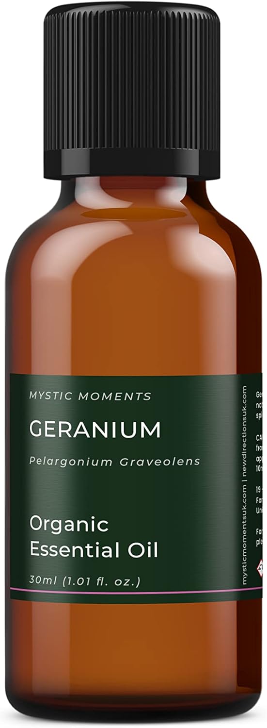 Mystic Moments | Organic Geranium Essential Oil 30ml - Pure & Natural Oil for Diffusers, Aromatherapy & Massage Blends Vegan GMO Free