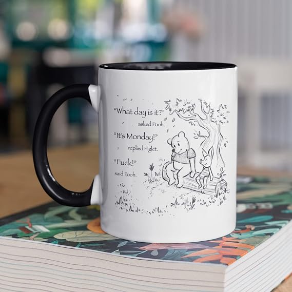SmartyPants Sarcastic Winnie The Pooh and Piglet Mug Tea Coffee Cup - Sketch Novelty Cute Sweet Funny Rude Swear Quote Monday Best Friend Pig Bear Home Gift Present (Black