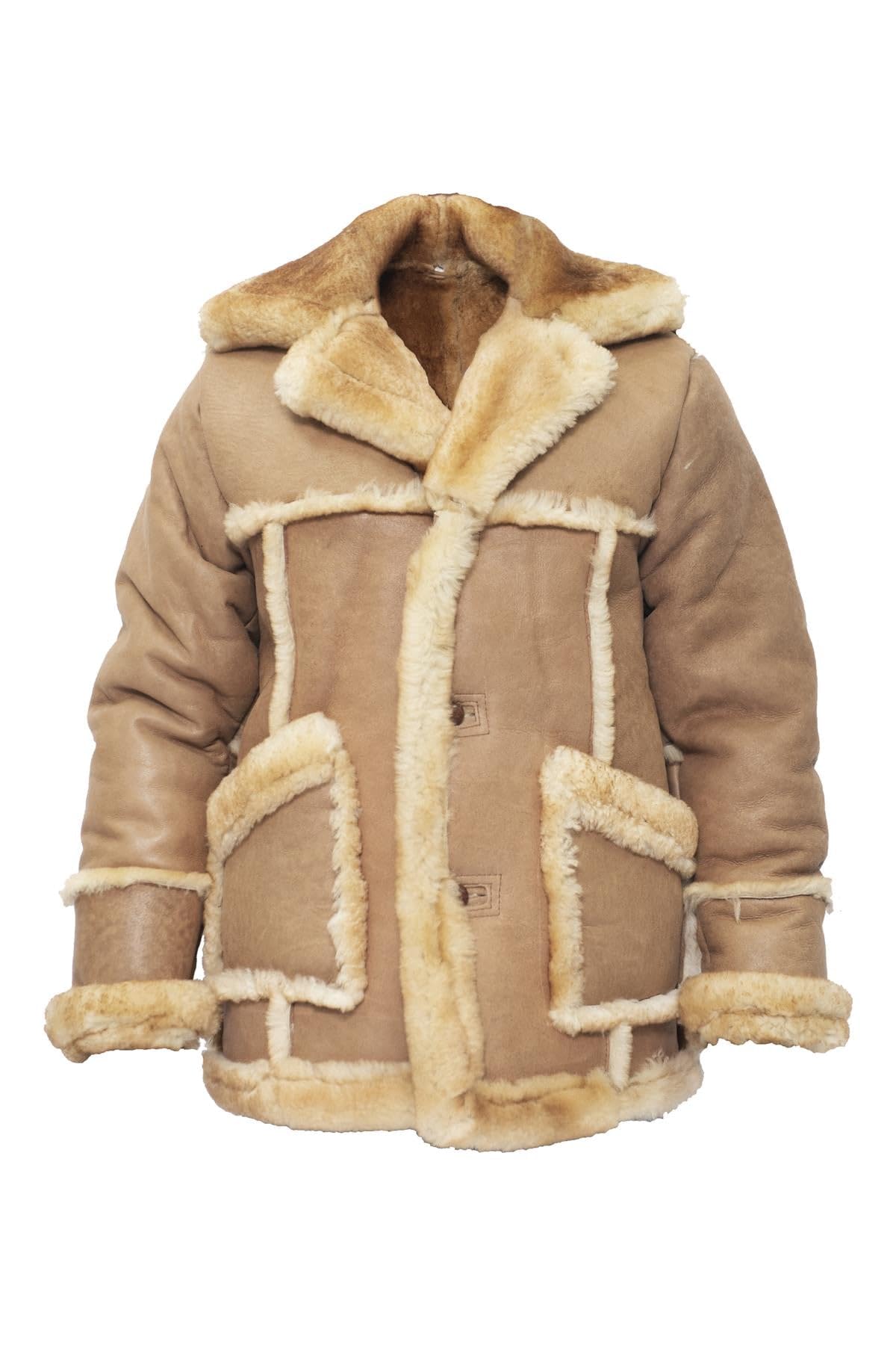 Infinity Leather Men's Beige Designer Long Winter Real Sheepskin Coat
