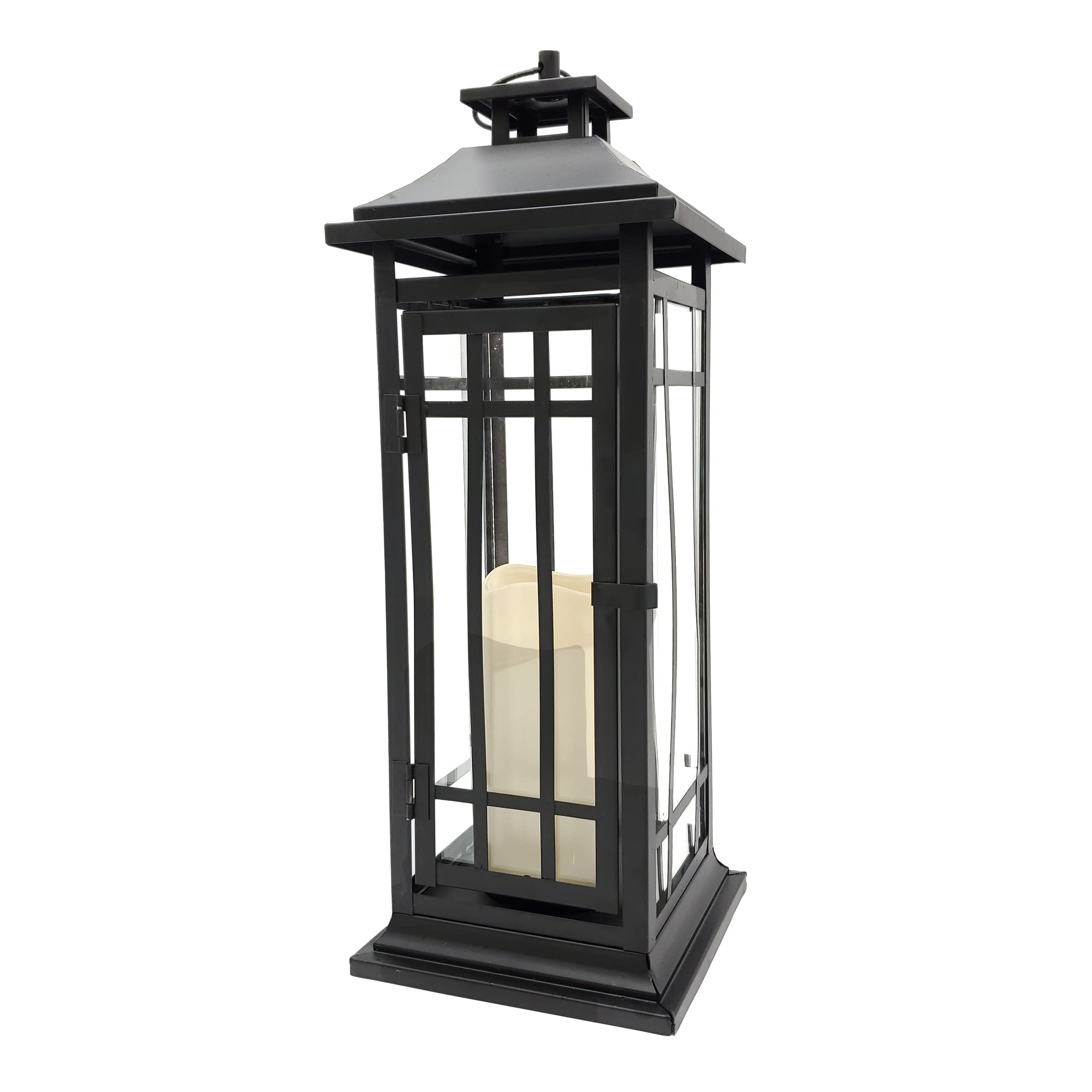 lumabase battery operated metal lantern with led candle - 17" black window