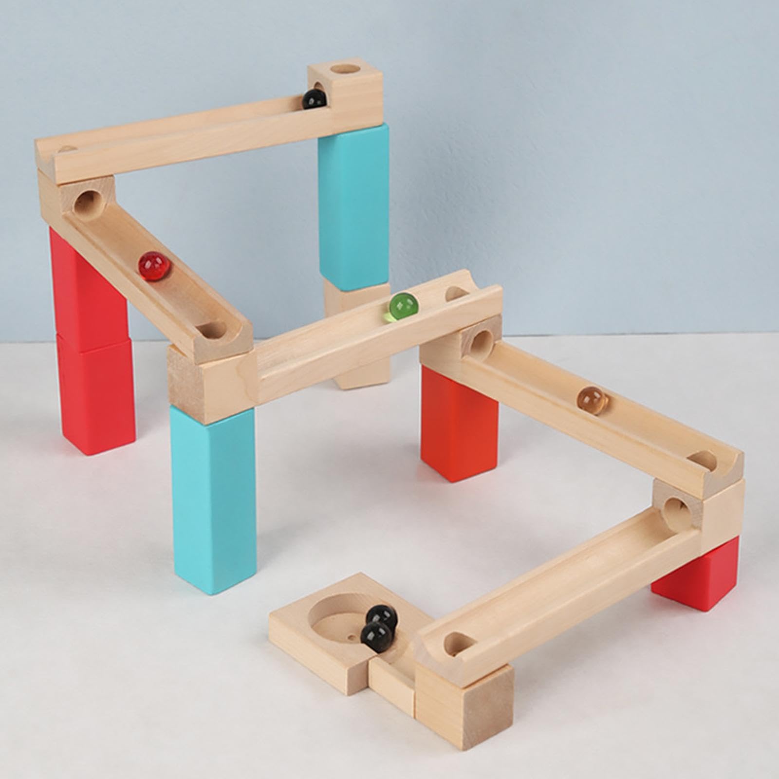 28 Stück Murmelbahn Kinder Konstruktionsset Holzbausteine Kugelbahn Lernspielzeug Motorikspielzeug Fördert Vorstellungskraft für Jungen Mädchen Spielz