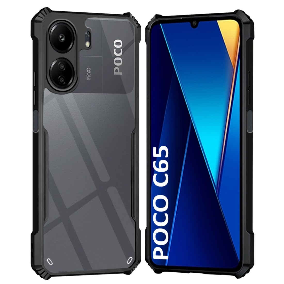 Fashionury Ultra-Hybrid Crystal Clear Back Cover Case for Poco C65 | Shockproof Design | Total Camera Protection | Transparent Back (PC & TPU) Poco C65 (Black Bumper) (B0CQLSLL6Z) Amazon Price History, Amazon Price Tracker