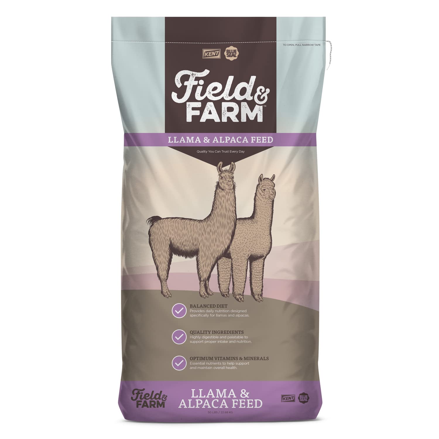 Field and Farm Llama and Alpaca Pellet Feed | Optimum Vitamins and Nutrience, Balanced Diet, Ingredients | 50 Pound Bag