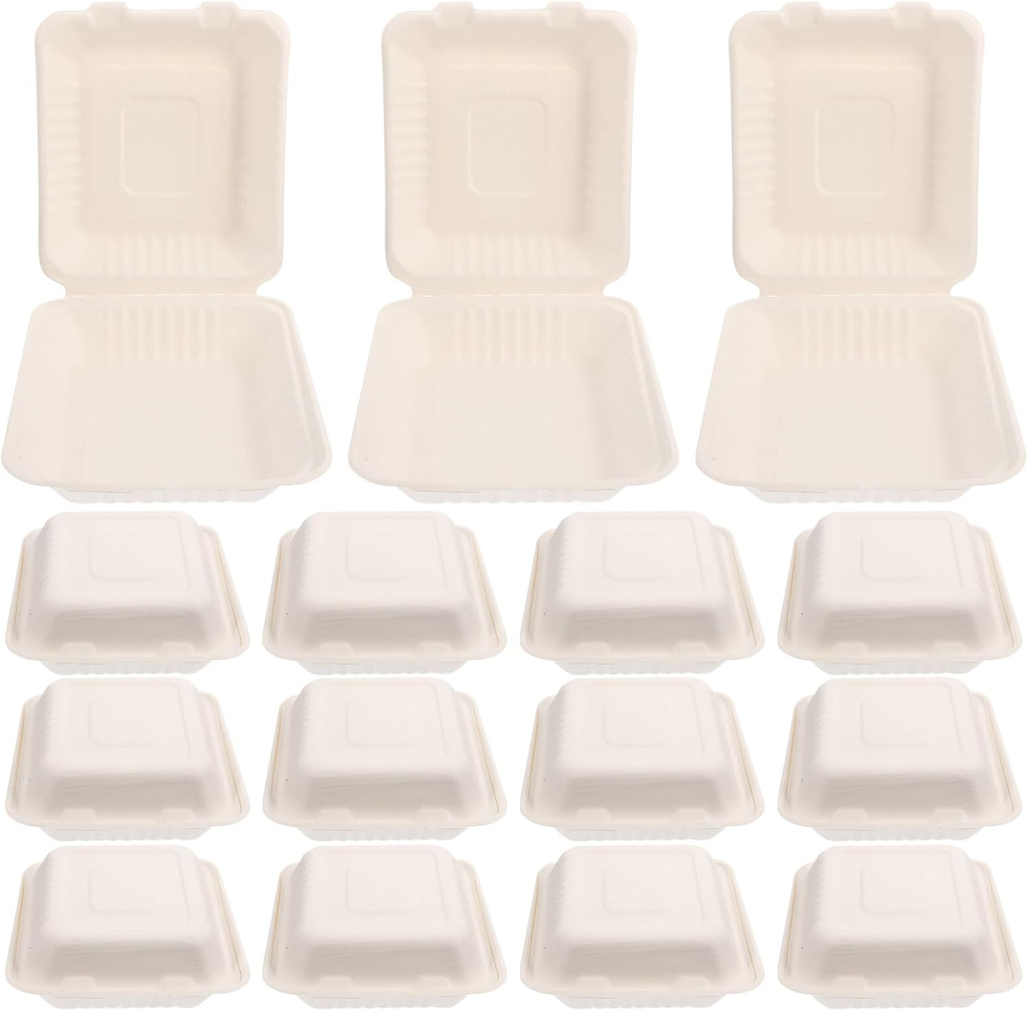 50pcs Disposable Paper Food Containers with Divided Compartments White Pulp Takeout Boxes for Meal Prep and Food Eco-friendly To-go Boxes for Restaurants and Catering