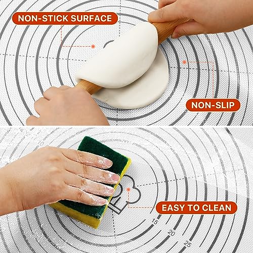 Image of Silicone Mat, 26 x 16inch Extra Large Non-stick Pastry Baking Mat with Measurement, Resuable Thick Cookie Sheet Counter Mat, Dough Rolling Mat, Oven Liner, Fondant /Pie Crust Mat