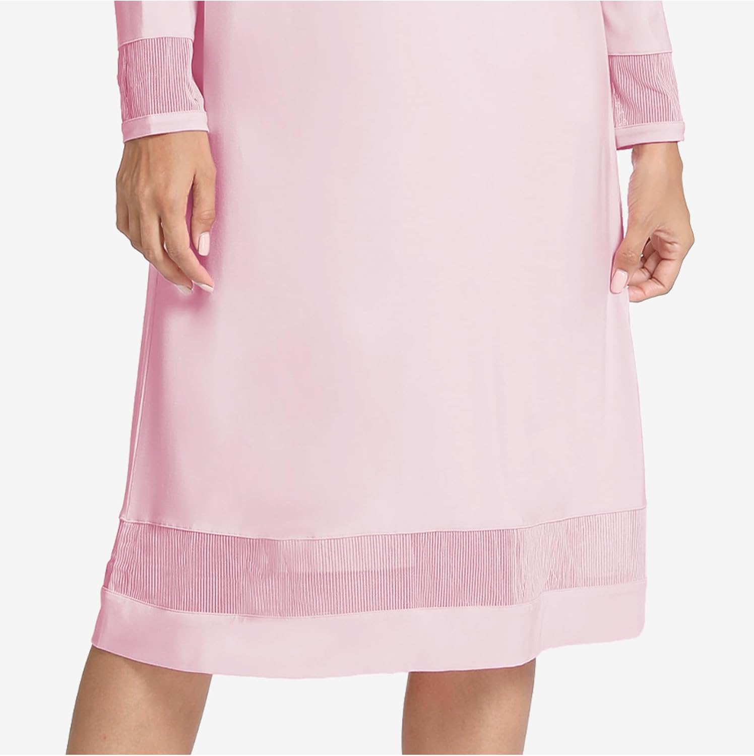 GYS Bamboo Viscose Women's Nightgowns Long Sleeve Spliced Lace Sleep Shirts