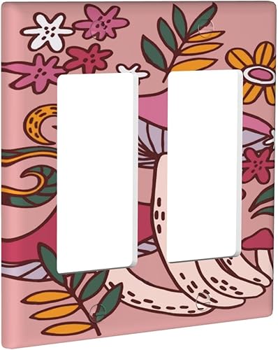 Miniatura 80 de Cubierta de interruptor de luz de palanca doble de 2 cuadras, color rosa, hongos, flores, placa de pared, placa frontal eléctrica, retro, años 70,