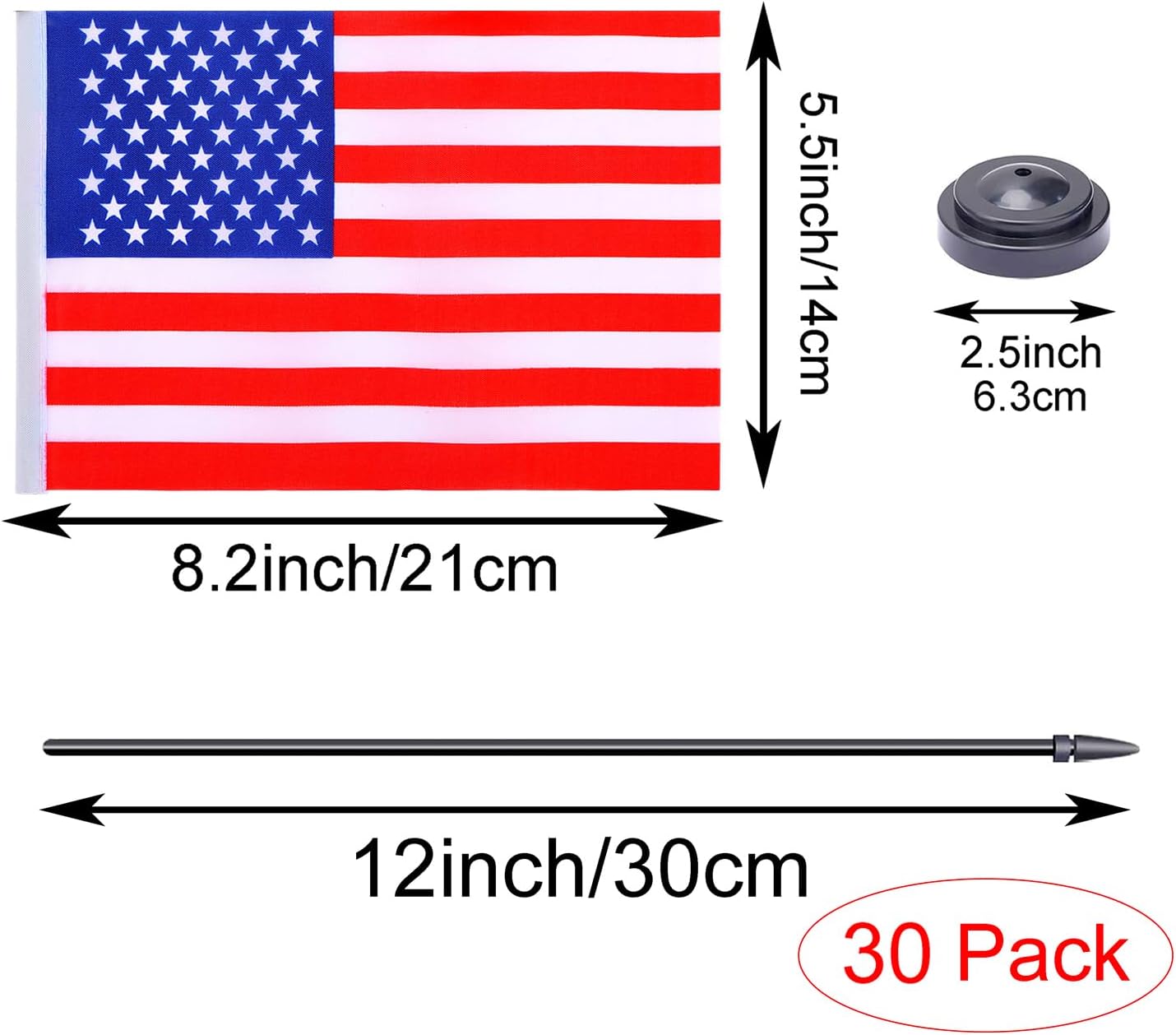 ZXvZYT American Military Flag Banner USA Army Armed Desk Flag Set Small Mini US Military Office Table Stick Flags with 12" Solid Pole Black Stand Base July 4th Veteran Party Memorial Day Decorations (30 Pack)