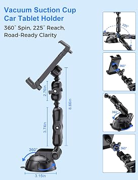 PLDHPRO Tablet Holder Car Suction Cup Tablet Holders Car with 2 360° Rotating Arms iPad Holder Windscreen & Dashboard Tablet Holder for 5.5-14.6 Inch Tablets and Mobile Phones