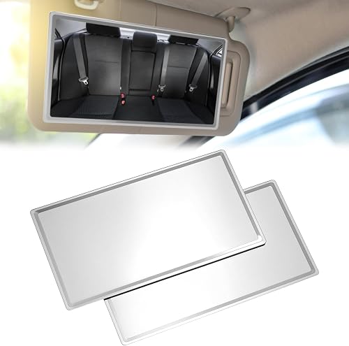 QWORK® 2 sztuki przyklejanych lusterek do samochodu, 8 x 15 cm, nietłukące się lusterko do makijażu ze stali nierdzewnej do Twojego pojazdu