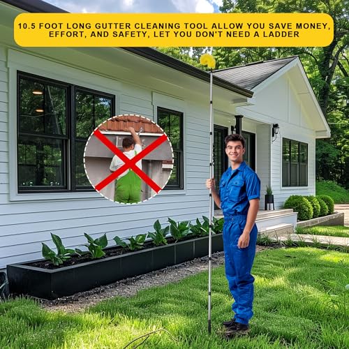 Lrqzhsyl Gutter Cleaning Tools,10.5 Feet Long Gutter Cleaning Tools From The Ground ,Gutter Cleaner Ability To Easily Clear Roof Leaves And Debris(8 Stainless Steel Tubes And 2 Yellow Brush Heads) thumb #5