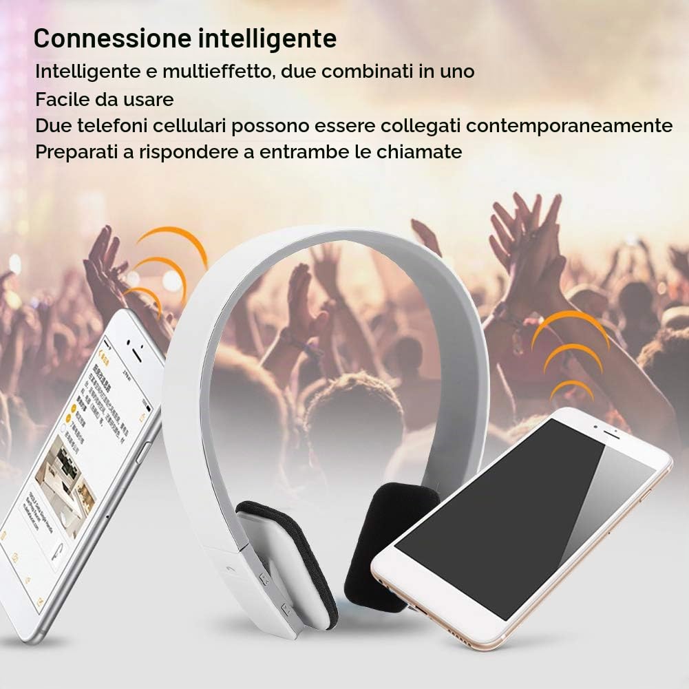 Goshyda Cuffie, Cuffie Vivavoce Ergonomiche Senza Fili Bluetooth Stereo con Bassi Potenti e Microfono, per Sport all'Aria Aperta Running Fitness(Bianca)