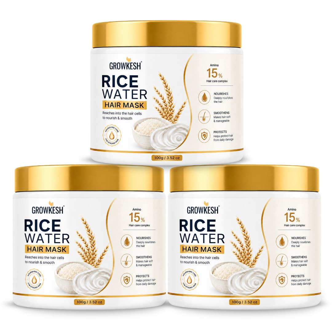 Rice Water Hair Mask | Rich Cream HairCare Formula | All Hair Types | Smooth, Soft & Manageable Hair | Deep Conditioning Hair Care - 100 g (Pack 3)-image-47