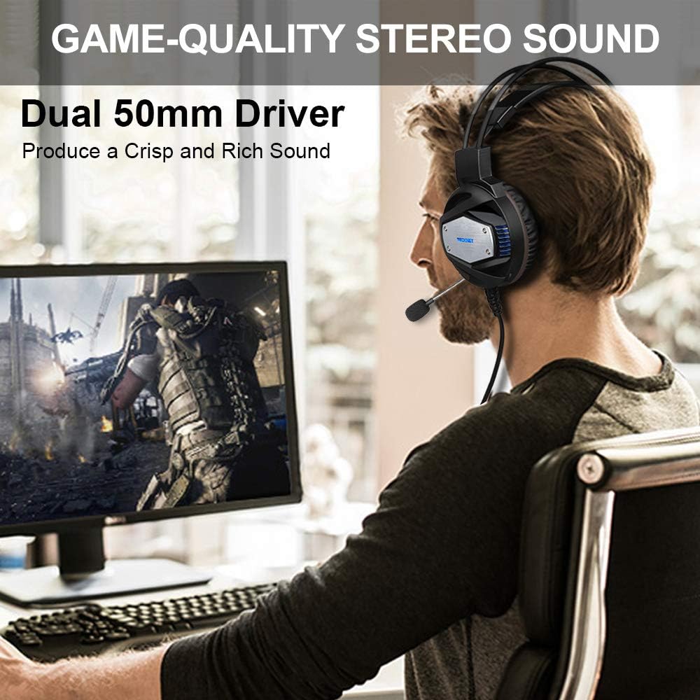 TECKNET Gaming Headset for PS4 Xbox One 3.5mm Stereo Over-Ear Gaming Headphone Headband with Noise Cancelling Mic & Volume Control for PC, Xbox One, PS4, Mac, Laptop, Mobile Phones