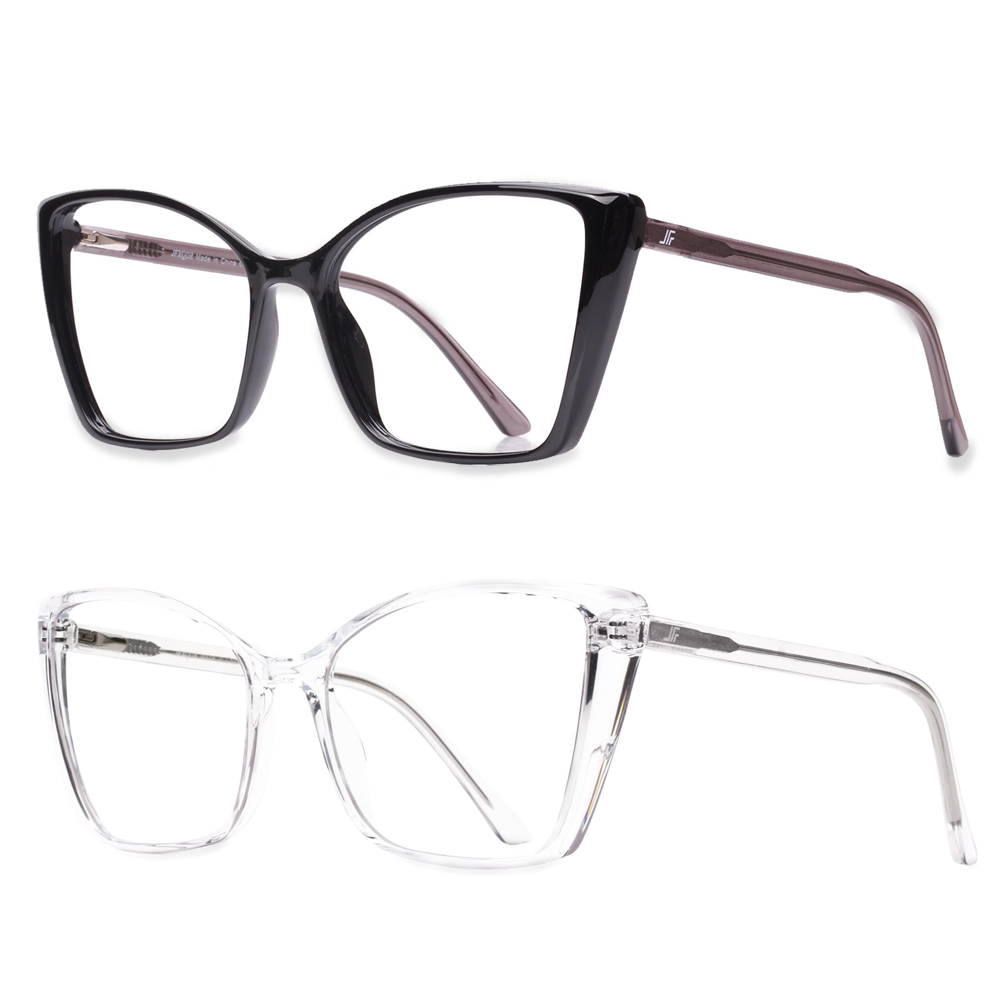 JFXQDR 2 Pack Blue Light Blocking Glasses for Women, Oversized Trendy Cat Eye Computer Gaming Glasses Anti Glare & UV Glare RF6204 (Black + Clear