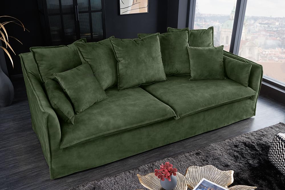 3-Sitzer Sofa HEAVEN - 200cm - dunkelgrün - Samt - Federkern Hussensofa