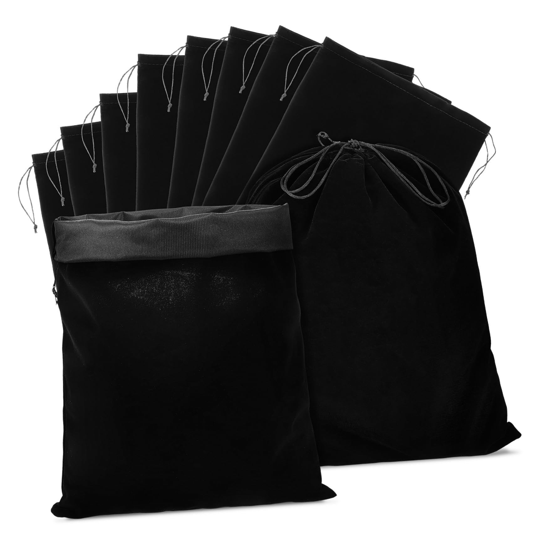 Pochettes à Cordon Lot de 10 30x40cm, Noire, en Flanelle