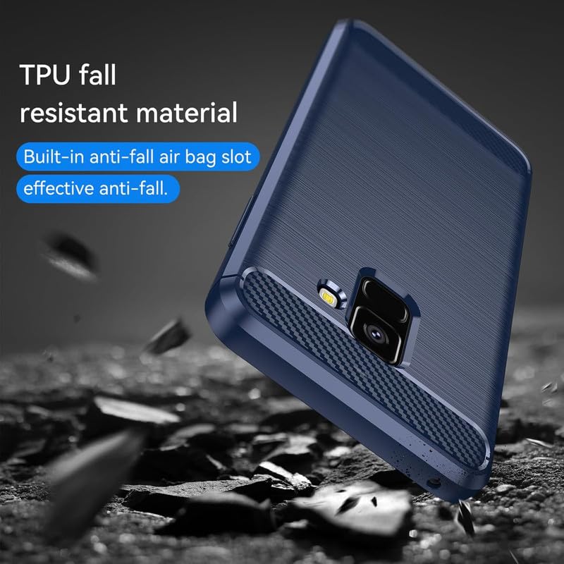 Image of NPRC Hybrid Ultra Slim Protective Case TPU Non-Slip Carbon Fiber Texture Shockproof Case Cover for Samsung Galaxy A8 2018 - Blue