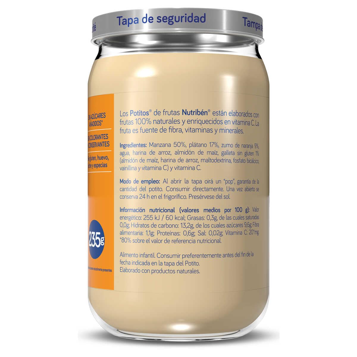 Nutribén Potitos Tarrito Manzana Naranja Plátano Galleta Pack 12 Unidades 2820 g