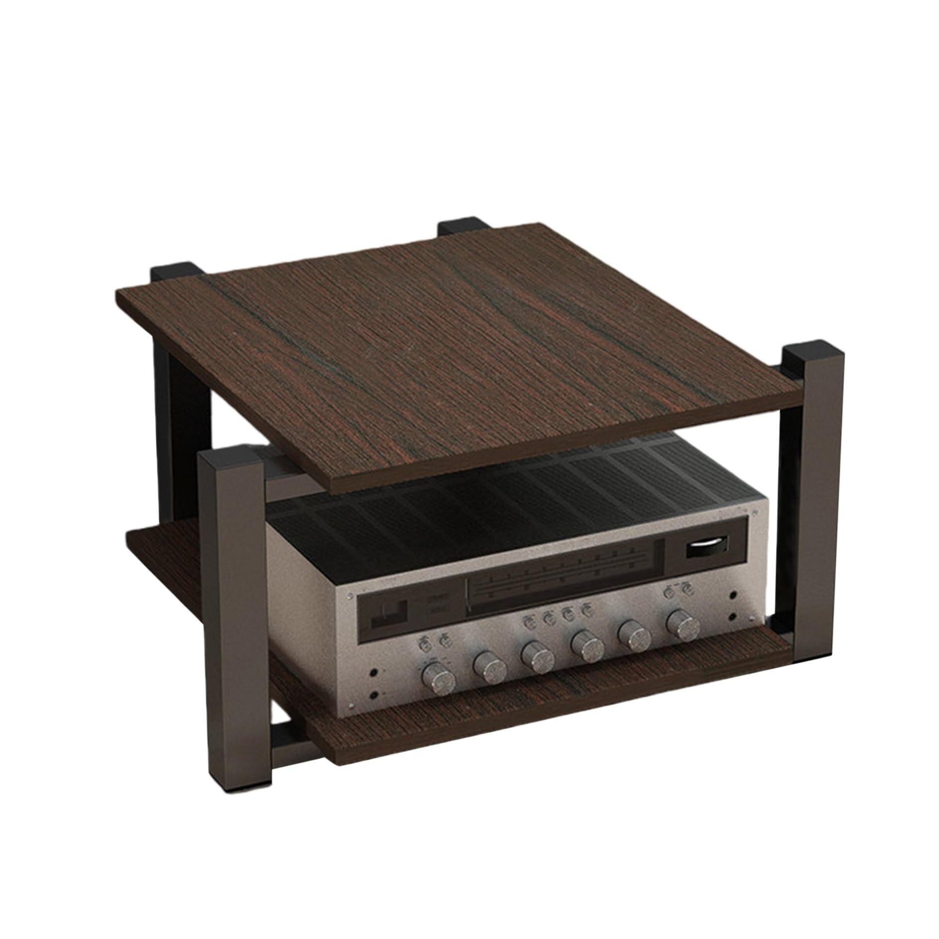 Soporte multimedia de madera robusto: estante AV marrón de 2 niveles para reproductor