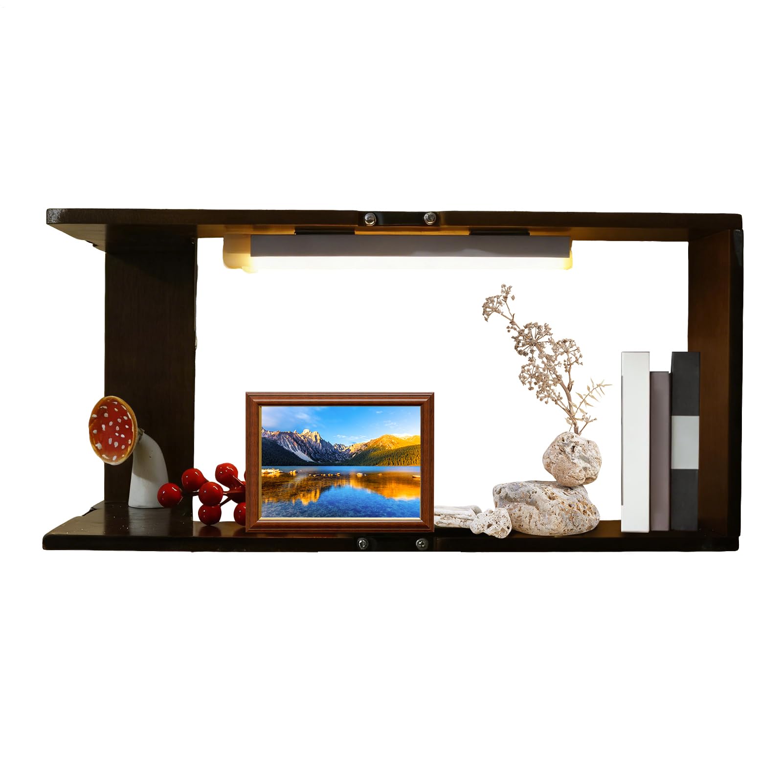 Estantería de pared de esquina iluminada: estante de madera para el hogar