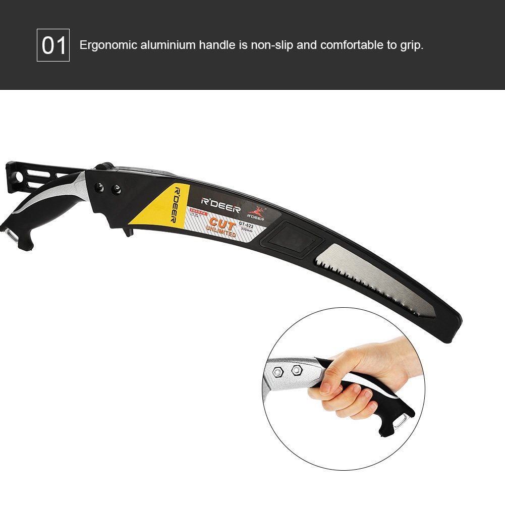 Pruning Saw 330mm – Curved Hand Saw For Garden & Orchard, Portable Landscape Cutting Tool With Ergonomic Aluminum Handle, 65# Steel Blade