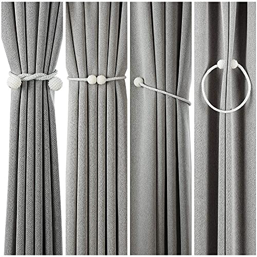 Image of Home Cloud Magnetic Curtain Tiebacks Convenient Drape Tie Backs - Pearl Decorative Rope Holdback Holder for Window Drapries Color Multi (1pair 2 pcs) (Grey)