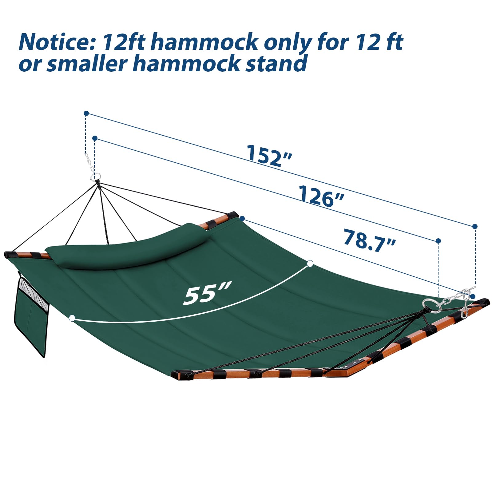 Hamaca grande TegerDeger de 12 pies para 2 personas, capacidad de 450 libras con barra separadora de madera dura en forma de V y cuerda de nailon para exteriores, patio, jardín, patio, playa, junto a
