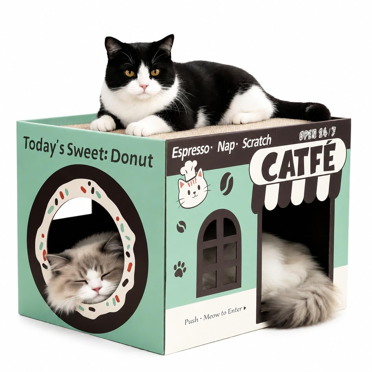 ARGOPET Cardboard Cat Scratcher House, Cozy Cardboard Design with 2 PCS Scratching Pads, Cat Scratcher Box & Bed, 17-Inch Corrugated Cat Scratcher, Safe and Secure for Kittens, Easy to Assemble（Green）
