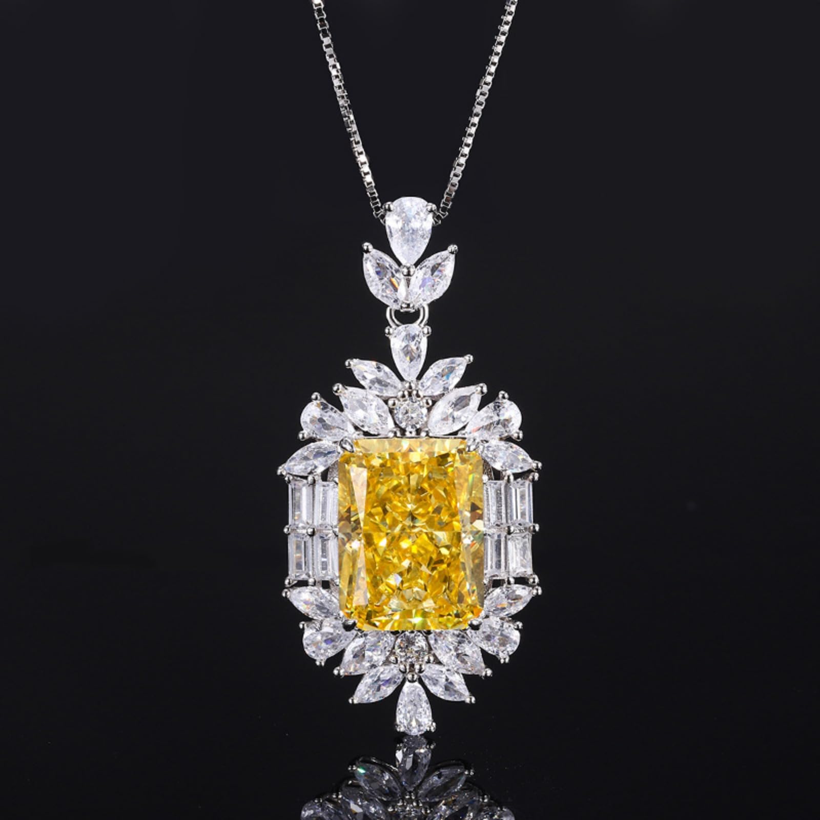 Juego de 2 piezas de joyería de boda amarillas para novia, dama de honor, collar con colgante de eslabones y anillos de tamaño 5-9, juego de joyas de diamantes de imitación de circonita cúbica